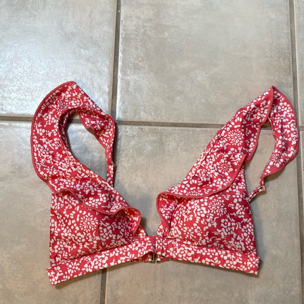 Summersalt Red Coral Pink White Floral Ruffle Plunge Bikini Top 4
bottom Size 2